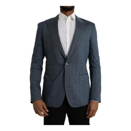 Dolce & Gabbana Blå Linne Silke Blazer Slim Fit Blue, Herr