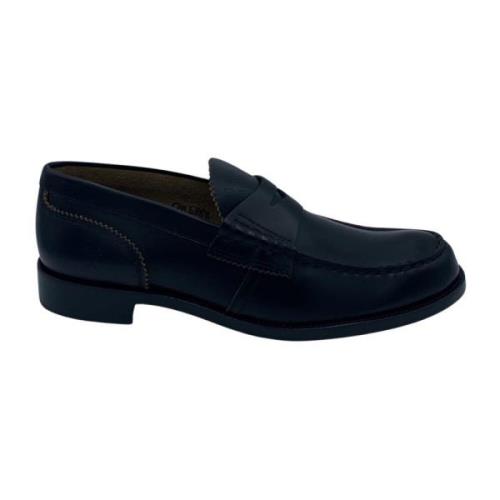 College Svart Läder Loafer Sko Blue, Herr