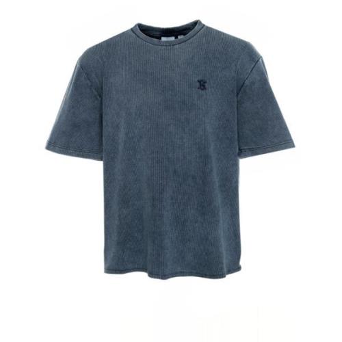 Daily Paper Denim Tvättad T-shirt med Broderad Logotyp Blue, Herr