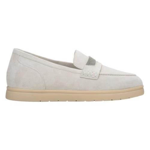 Estro Kvinnors Ljus Beige Moccasins tillverkade av Äkta Velour Er00114...