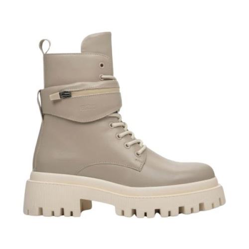 Estro Eleganta Beige Läder Ankelboots för Vintern Beige, Dam