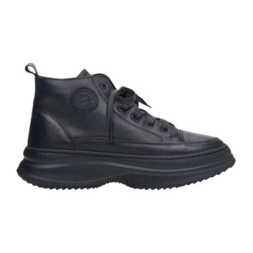 Estro Svarta läderhöga sneakers Black, Dam