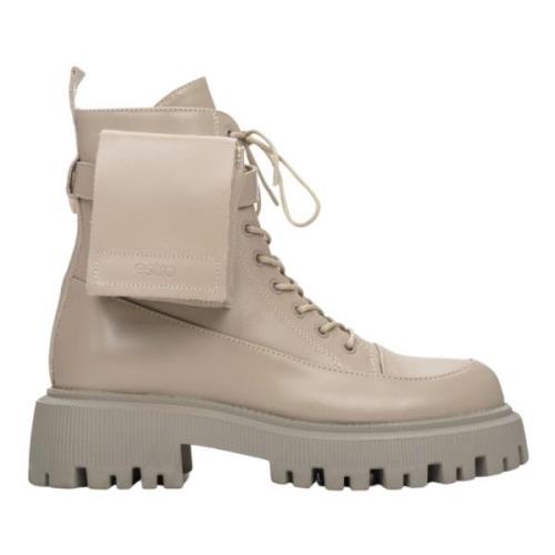 Estro Beige Läder Ankelboots Beige, Dam