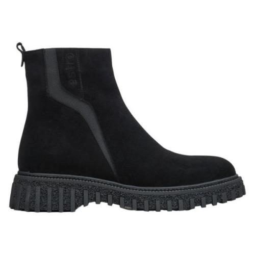 Estro Kvinnors Svarta Velour Ankelboots Isolerade med Päls Black, Dam