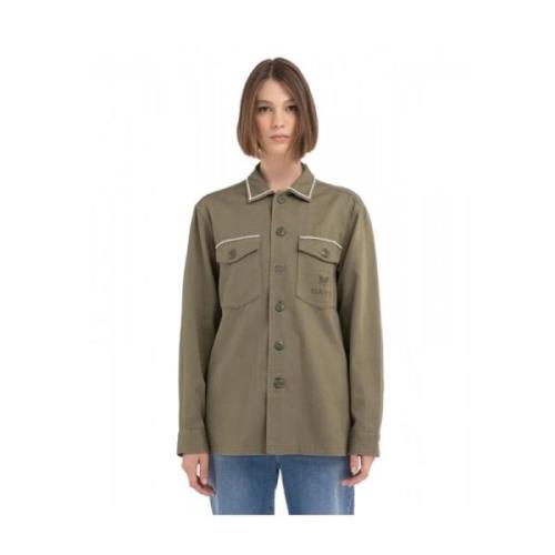 Replay Militärgrön Strass Overshirt Green, Dam