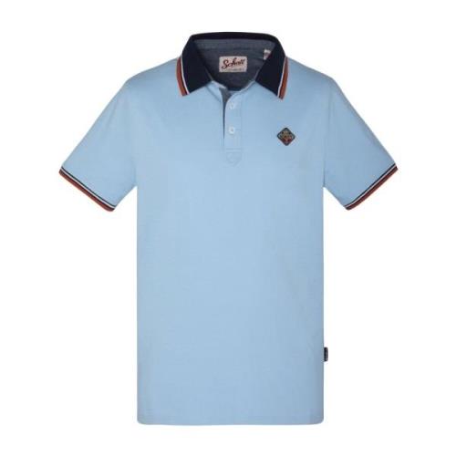 Schott NYC Reguljär Logopatchad Bomullspolo Blue, Herr