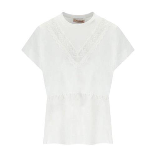 Twinset Vit T-shirt med Ruffle Lace White, Dam