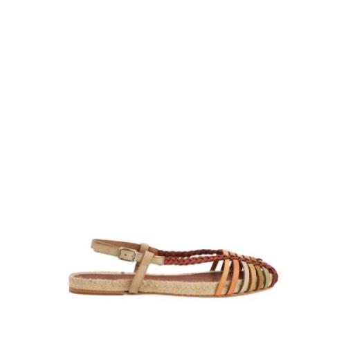 Malababa Handgjord Läder Platt Sandal Beige, Dam