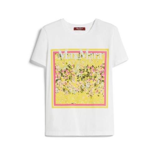 Max Mara Vit Bomull T-shirt med Gul Scarftryck White, Dam