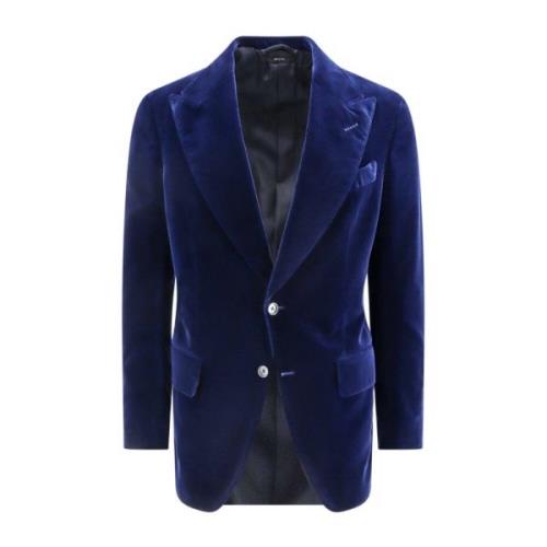 Tom Ford Blå Blazer Peak Revers Tillverkad i Italien Blue, Herr