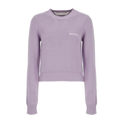 Palm Angels Lila Bomull Crewneck Sweatshirt Broderad Logotyp Purple, D...