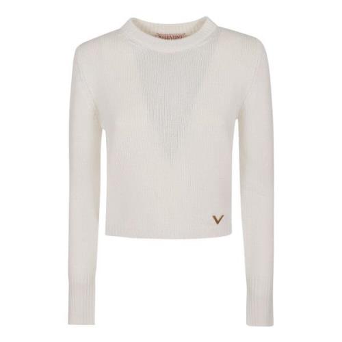 Valentino Garavani Cashmere V Gold Pullover Sweater White, Dam
