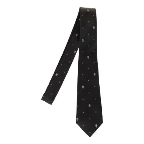 Alexander McQueen Svart Sidensbroderat Mönster Slips Black, Herr