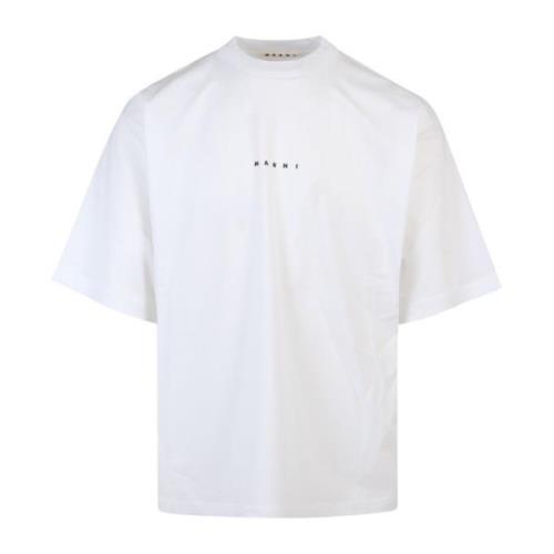 Marni Logo Print Bomull T-Shirt White, Herr