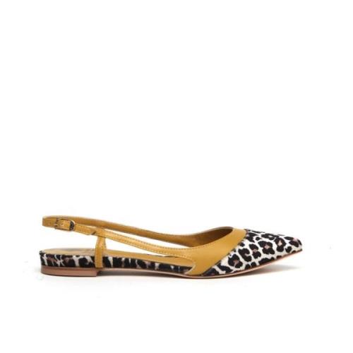 L'arianna Leopardmönstrade Läder Slingback Skor Multicolor, Dam