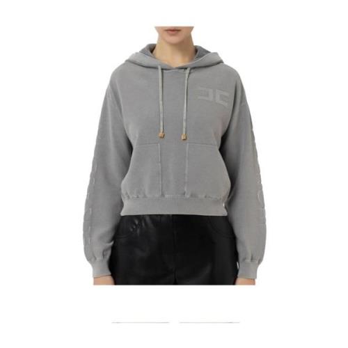 Elisabetta Franchi Stone Wash Hoodie Sweaters Gray, Dam