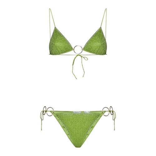 Oseree Lime Green Lurex Bikini Set Green, Dam