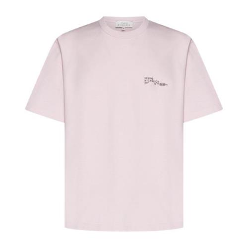Studio Nicholson Ljusrosa Bomull T-shirt med Logotyptryck Pink, Herr