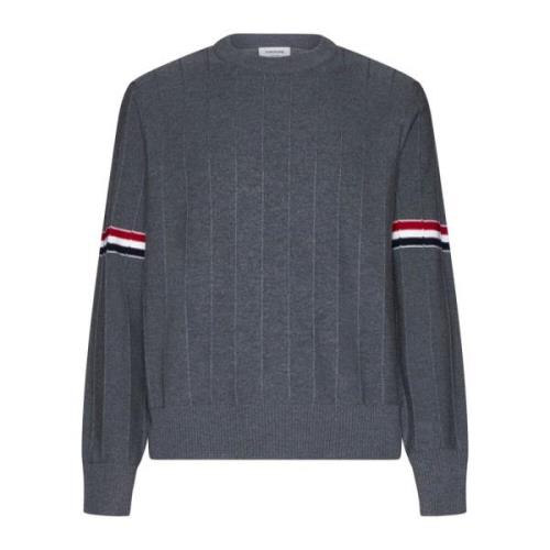 Thom Browne Randig Crew Neck Tröja Gray, Herr