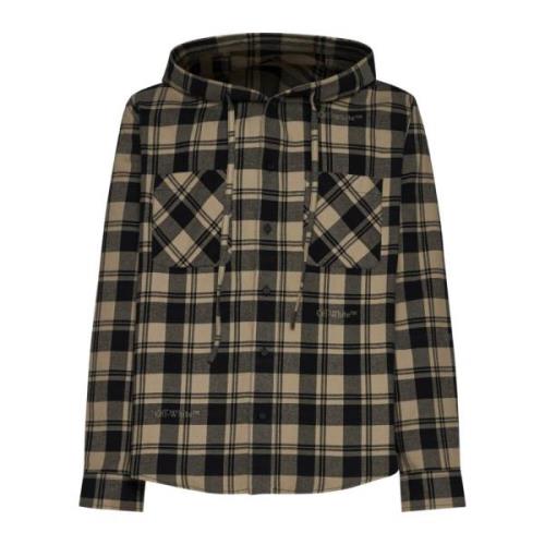 Off White Flannel Hooded Shirt Multicolor, Herr