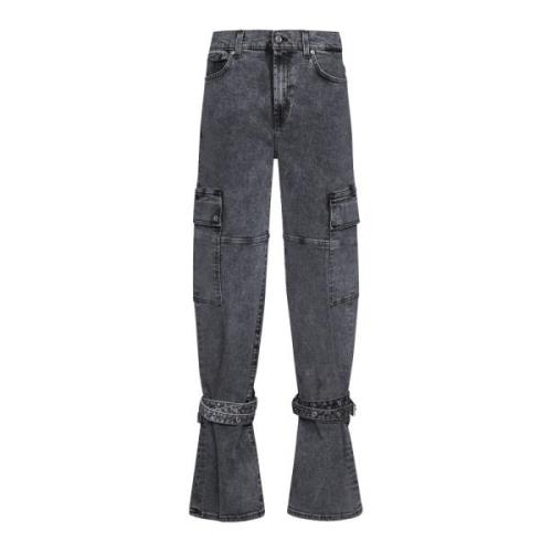 7 For All Mankind Grå Denim Wide Leg Jeans Gray, Dam