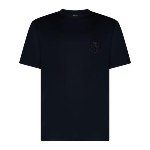 Giorgio Armani Blå Bomull Logo Broderade T-shirts Blue, Herr