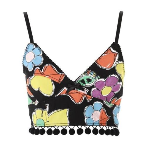 Moschino Symboltryck Crop Top med Pomponger Multicolor, Dam