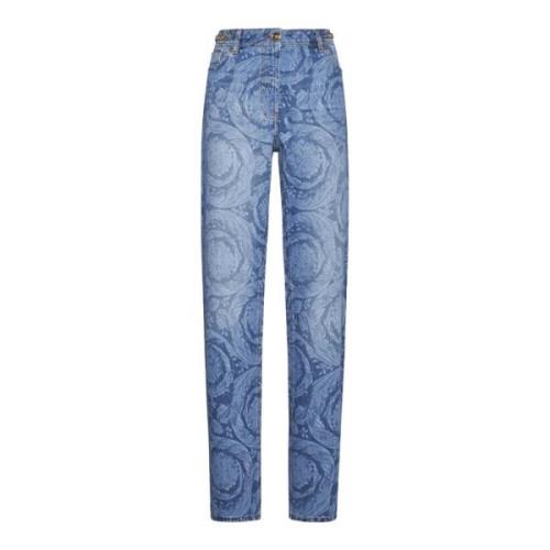 Versace Blå Denim Barocco Print Jeans Blue, Dam