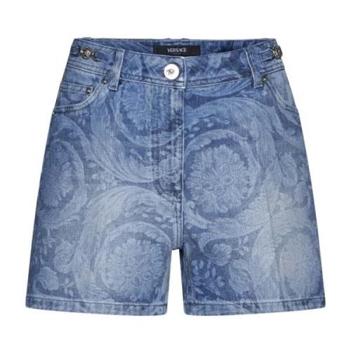 Versace Abstrakt Mönster Denim Shorts Blue, Dam