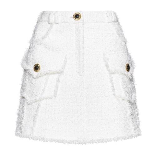 Balmain Tweed A-Linje Kjol Vit White, Dam