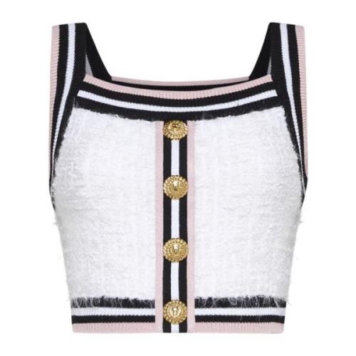 Balmain Maze Monogram Knit Cropped Top White, Dam