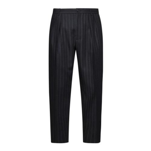 Dolce & Gabbana Pinstripe Wool Tapered Trousers Black, Herr