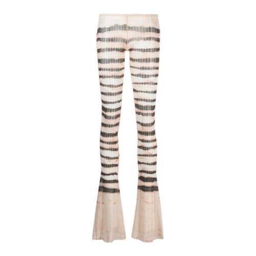 Jean Paul Gaultier Randiga Flare Leggings Låg Midja Beige, Dam