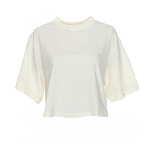 Closed Cropped T-shirt med ribbad halsringning Beige, Dam