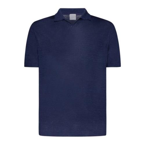 120% Lino Linne Polo Skjorta Marinblå Blue, Herr