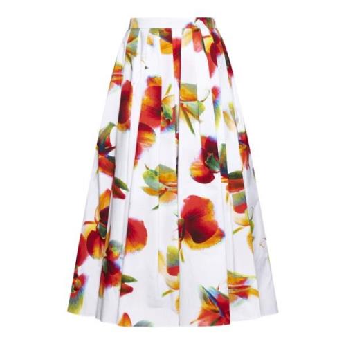 Alexander McQueen Blommig bomull midi-kjol Multicolor, Dam