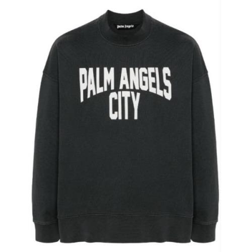 Palm Angels Grå Logo Print Crew Neck Sweater Gray, Herr