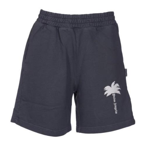 Palm Angels Grå Logo Bermuda Shorts Elastisk Midja Gray, Herr