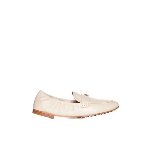 Tory Burch Off-White Logo-Plaque Loafers Beige, Dam