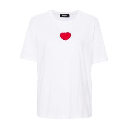 Dsquared2 Vit Bomull T-shirt med Röd Logotyp White, Dam