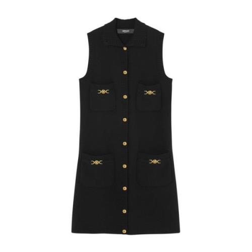 Versace Svart Ull Kashmir Stickad Klänning Black, Dam