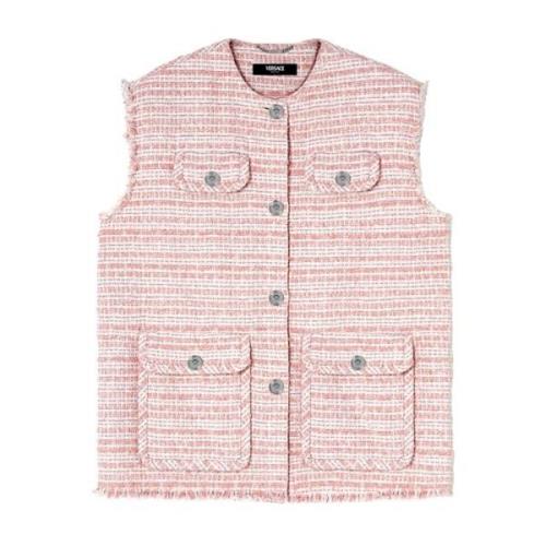 Versace Vit Rosa Tweed Fransväst Multicolor, Dam