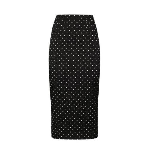 Dolce & Gabbana Svart Polka Dot Silk Midi Kjol Black, Dam