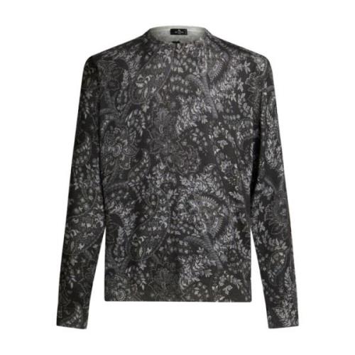 Etro Silke Kashmir Paisley Tröja Svart Grå Black, Herr