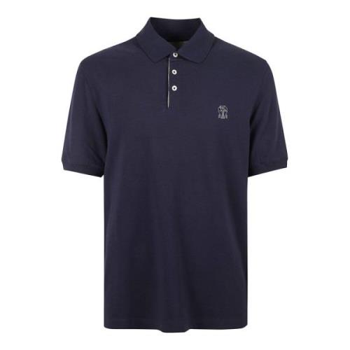 Brunello Cucinelli Navy Blue Polo Shirt Logo Print Blue, Herr