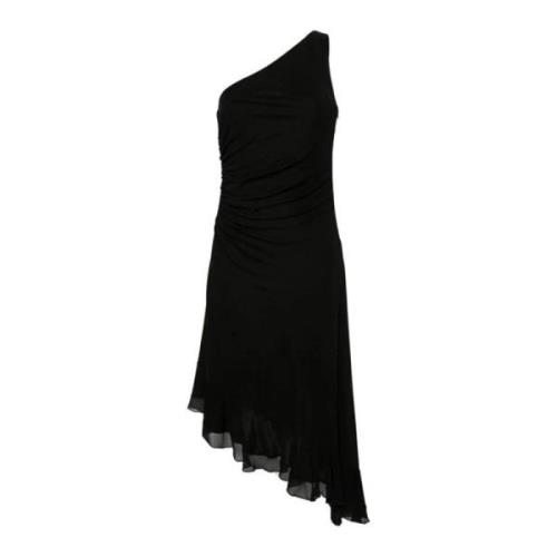 Twinset Svart enaxlad draperad midi-klänning Black, Dam