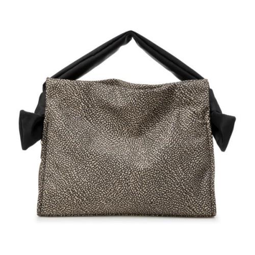 Borbonese Beige Hobo Lover Väska med OP Print Gray, Dam