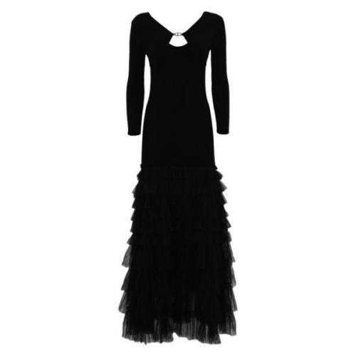 Twinset Svart Klänning med Tulle Volanger Black, Dam