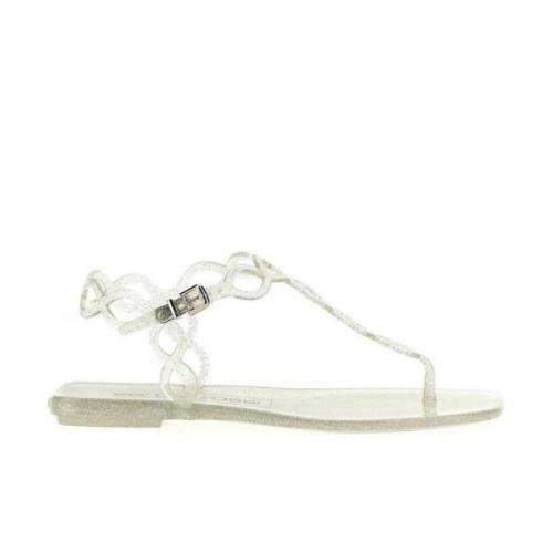 Sergio Rossi Silver Glitter Bur Sandaler Gray, Dam