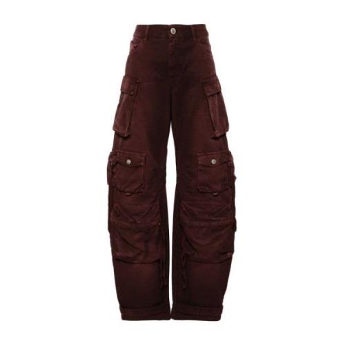 The Attico Burgundy Denim Wide Leg Trousers Red, Dam